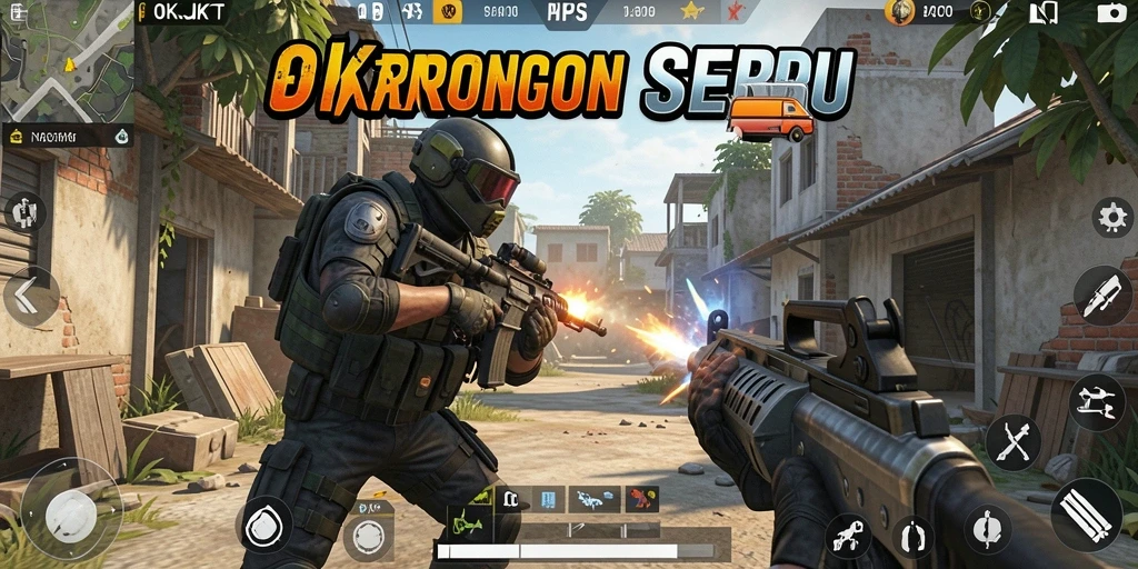 Screenshot gameplay seru dari OKJKT yang menunjukkan aksi tembak menembak.