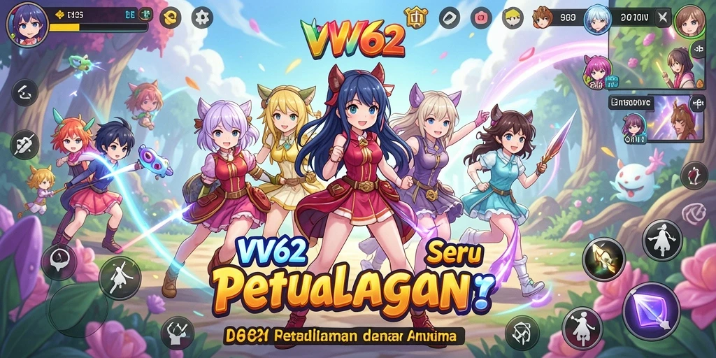 Screenshot gameplay VV62 menunjukkan aksi seru karakter anime.